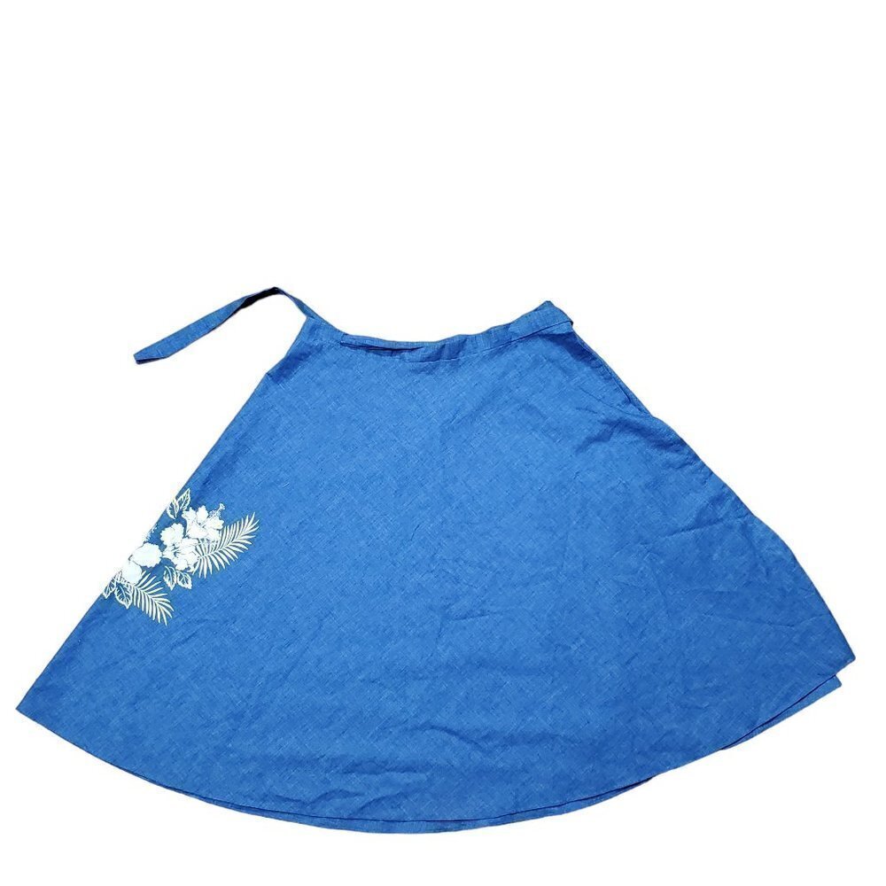High Noon Basic A-Line Belted Skirt Womens 1 Blue White Hawaian Print Summer EUC